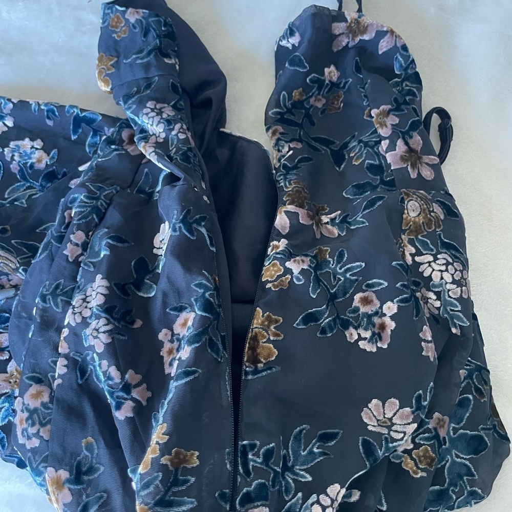 Lulu's Navy Floral Burnout Asymmetrical Mini Dress - Picture 9 of 9
